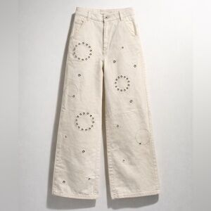 Chloe white denim jeans with grommet detail in circle shapes, kids 12, EUC